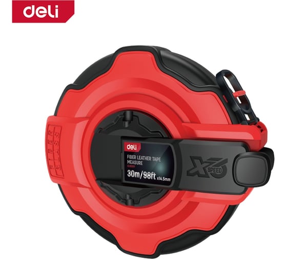 Изображение товара Мерная лента профессиональная DELI 30м х 14,5мм DL9930Y (ударопрочный корпус, полотно из стекловолокна и ПВХ, супербыстрое сматывание ленты) 178766