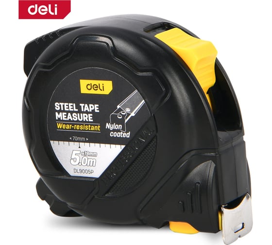 Изображение товара Професииональная рулетка с двойным стопором DELI 5м х 19мм DL9005P 178664
