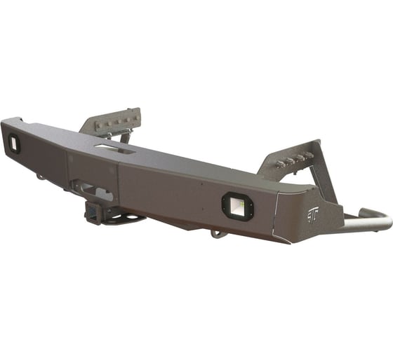 Изображение товара Бампер силовой задний STC Mitsubishi L200 2019+ с квадратом под фаркоп, площадкой под лебедку и фарами заднего хода/ПТФ STC-ML200/19-BR-W-L2