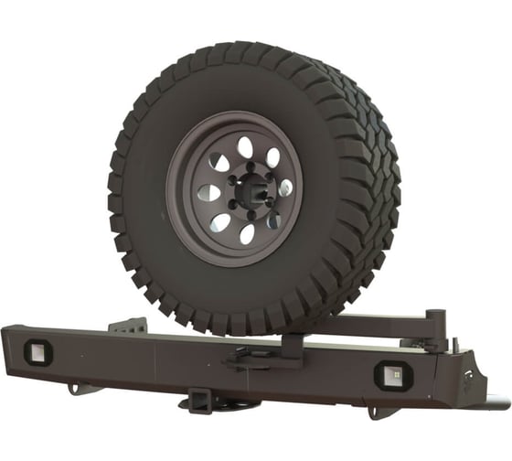 Изображение товара Бампер силовой задний STC Mitsubishi L200 2019+ с квадратом под фаркоп, кронштейном крепления запасного колеса по центру, кронштейном крепления гос номера и фарами заднего хода/ПТФ STC-ML200/19-BR-C1-L2