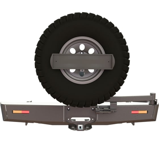 Изображение товара Бампер силовой задний STC Toyota Hilux 2005-2014 с квадратом под фаркоп,кронштейном крепления запасного колеса по центру, кронштейном крепления гос номера и дублирующими фонарями STC-TH05-BR-W-С1-L1
