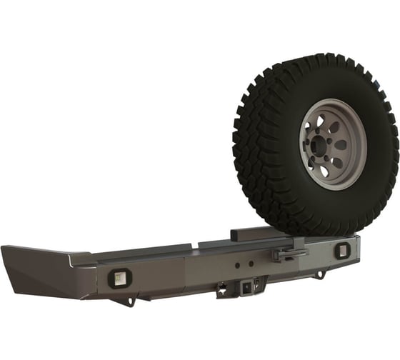 Изображение товара Бампер силовой задний STC Toyota Land Cruiser 80 с квадратом под фаркоп, кронштейном крепления запасного колеса справа и фарами заднего хода/ПТФ STC-TLC80-BR-C2-L2