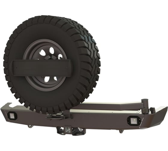 Изображение товара Бампер силовой задний STC Toyota Land Cruiser Prado 120 с квадратом под фаркоп, кронштейном крепления запасного колеса по центру, кронштейном крепления гос номера и фарами заднего хода/ПТФ STC-TLCP120-BR-C1-L2