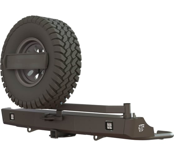 Изображение товара Бампер силовой задний STC Volkswagen Amarok с квадратом под фаркоп,кронштейном крепления запасного колеса по центру, кронштейном крепления гос номера и фарами заднего хода/ПТФ STC-VA-BR-C1-L2