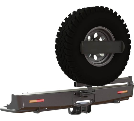 Изображение товара Бампер силовой задний STC Toyota Hilux 2015+ с квадратом под фаркоп,площадкой под лебедку, кронштейном запасного колеса по центру, кронштейном гос номера и дублирующими фонарями STC-TH15-BR-W-С1-L1