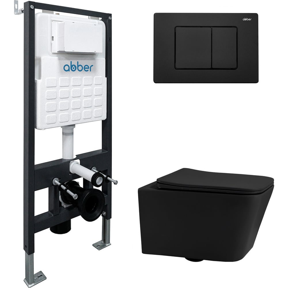 Изображение товара ABBER Rechteck AC1201MB - подвесной унитаз с инсталляцией и кнопкой, черный матовый