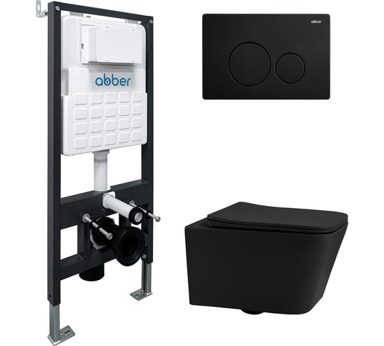 Изображение товара Комплект ABBER подвесной унитаз Rechteck AC1201MB черный матовый с инсталляцией AC0105 и кнопкой AC0121MB черный матовый AC1201MB-AC0105-AC0121MB