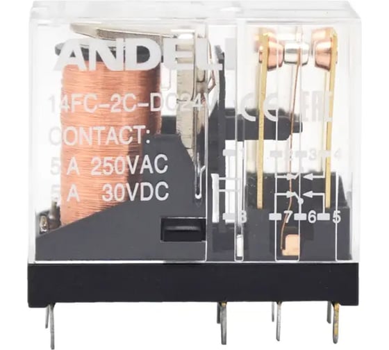Изображение товара Реле промежуточное на 2 контакта ANDELI JQX-14FC-2C 24V DC артикул ADL09-280