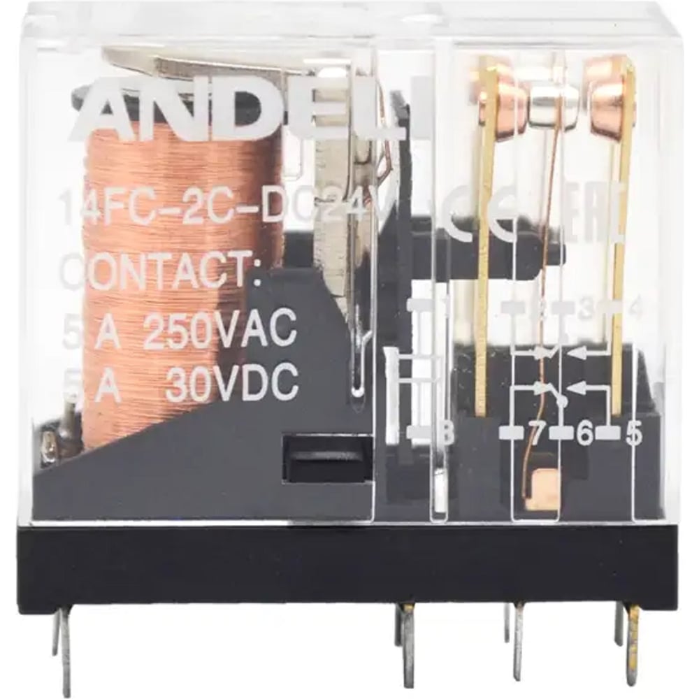 Изображение товара Реле ANDELI JQX-14FC-2C 24V AC силовое для автоматизации электросетей