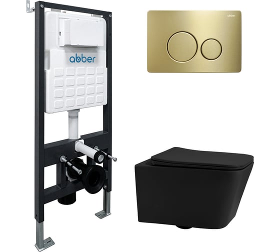 Изображение товара Комплект ABBER подвесной унитаз Rechteck AC1201 белый с инсталляцией AC0105 и кнопкой AC0121MMG золото матовое AC1201-AC0105-AC0121MMG