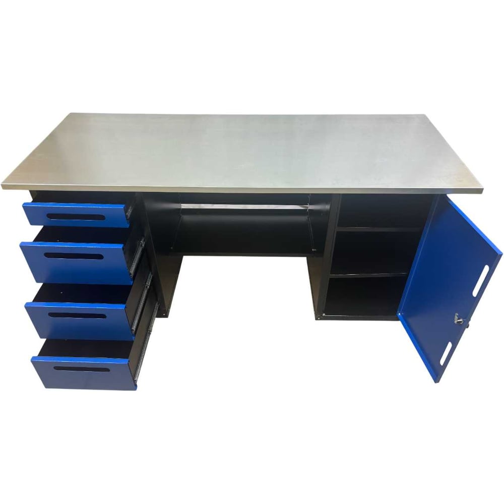Изображение товара Верстак двухтумбовый Great Wolf 4 ящика, тумба с дверью, синий 1800х700 GWT-V1800BL