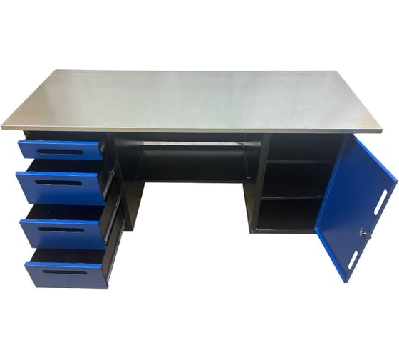 Изображение товара Верстак двухтумбовый Great Wolf 4 ящика, тумба с дверью, синий 1800x700 GWT-V1800BL