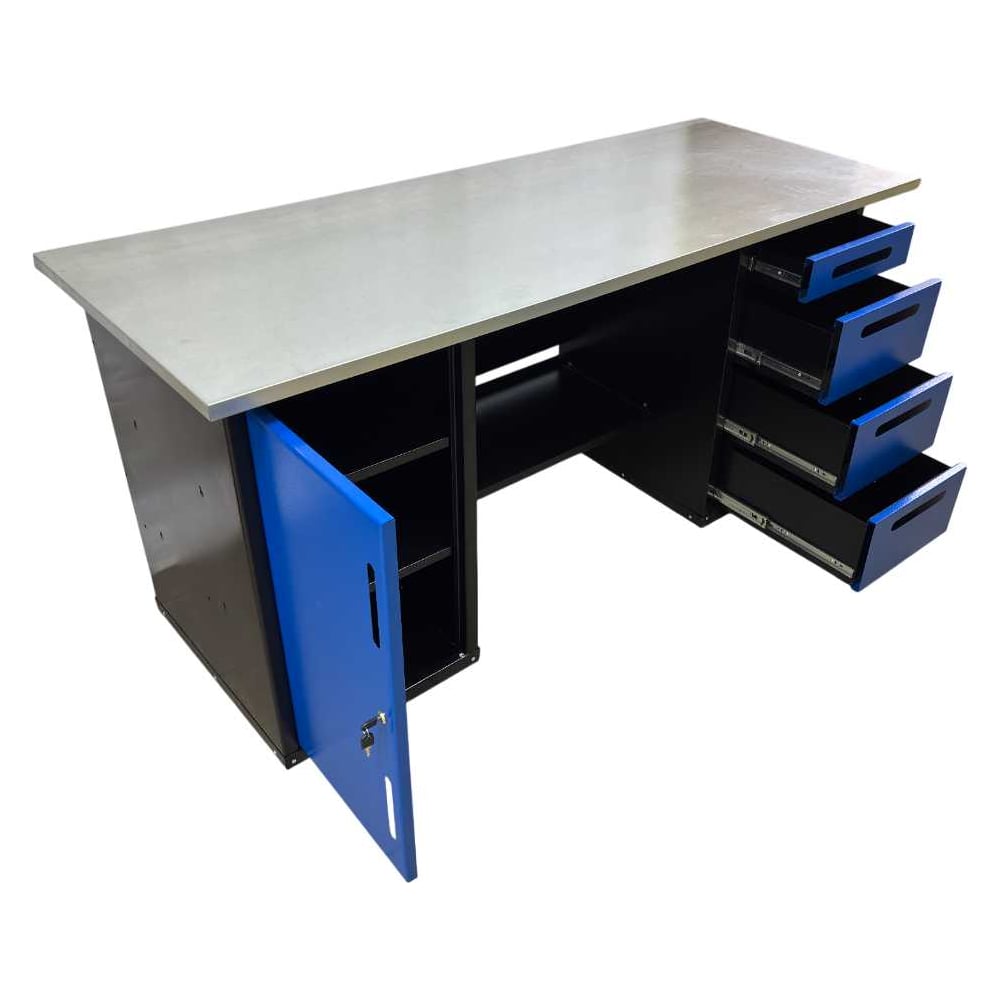 Изображение товара Верстак двухтумбовый Great Wolf 4 ящика, тумба с дверью, синий 1800х700 GWT-V1800B