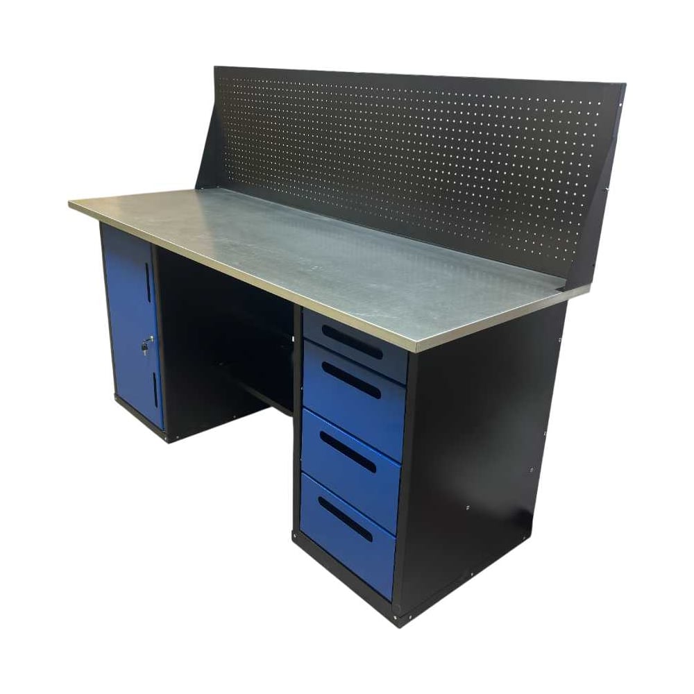Изображение товара Верстак двухтумбовый Great Wolf 4 ящика с дверью и экраном 1800 мм синий