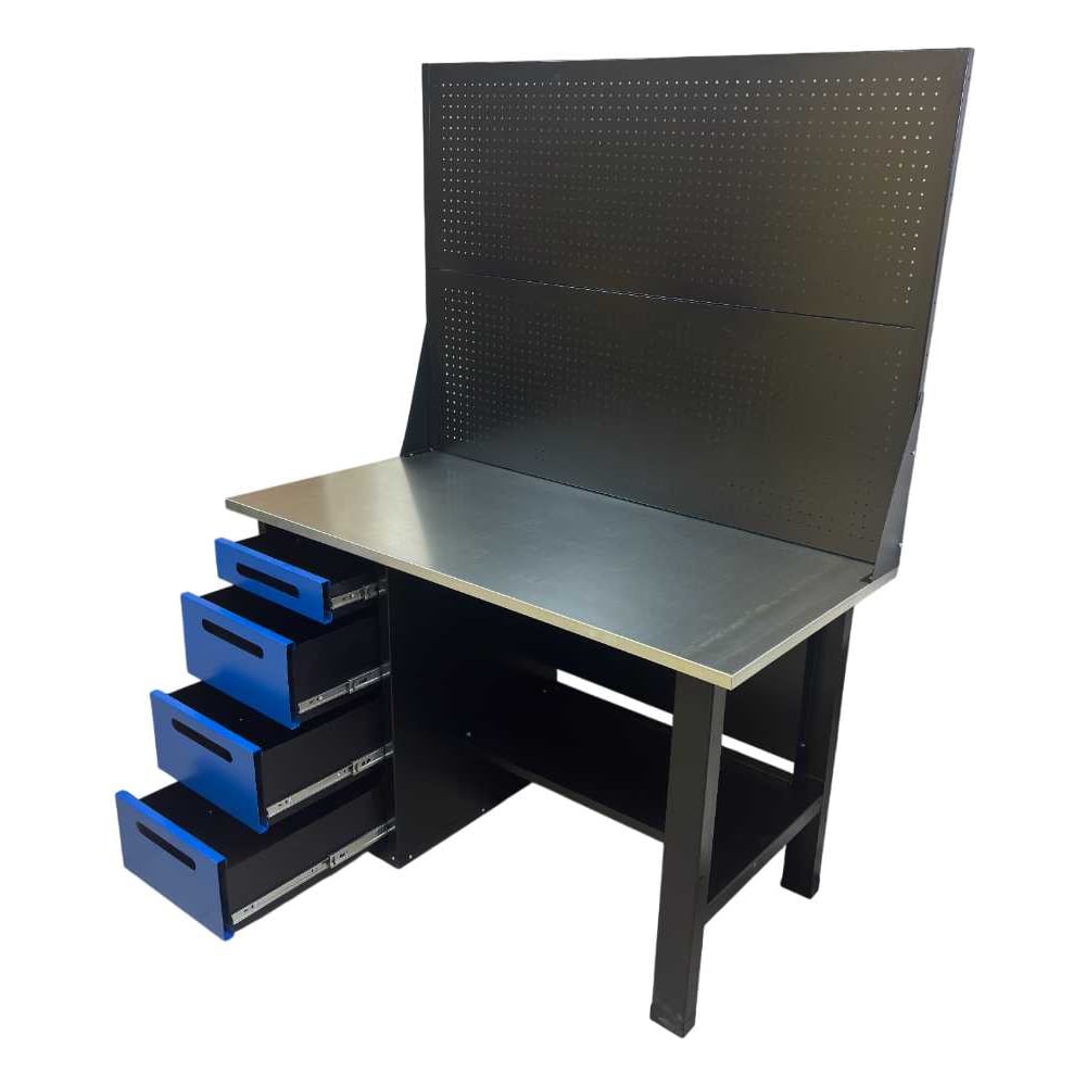 Изображение товара Верстак однотумбовый Great Wolf с двумя экранами синяя 1400x700 GWT-V1400BL2