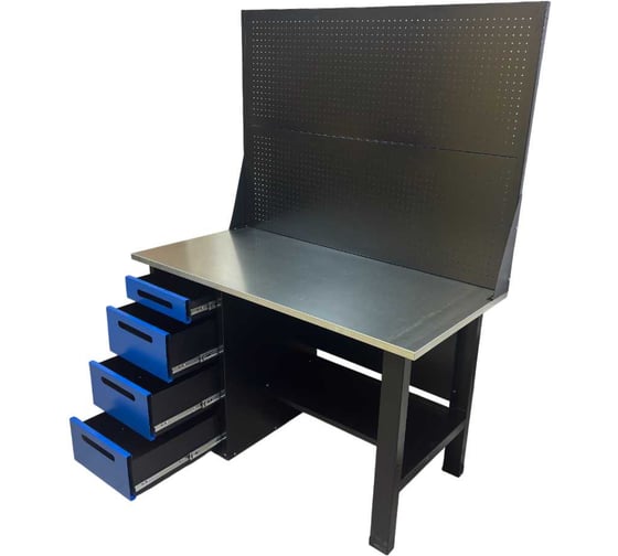 Изображение товара Верстак однотумбовый Great Wolf 4 ящика с двумя экранами, синий 1400x700 GWT-V1400BL2