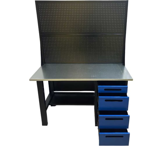 Изображение товара Верстак однотумбовый Great Wolf 4 ящика с двумя экранами, синий 1400х700 GWT-V1400B2