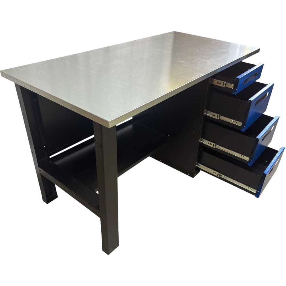 Изображение товара Верстак однотумбовый Great Wolf 4 ящика синий 1400х700 профессиональный