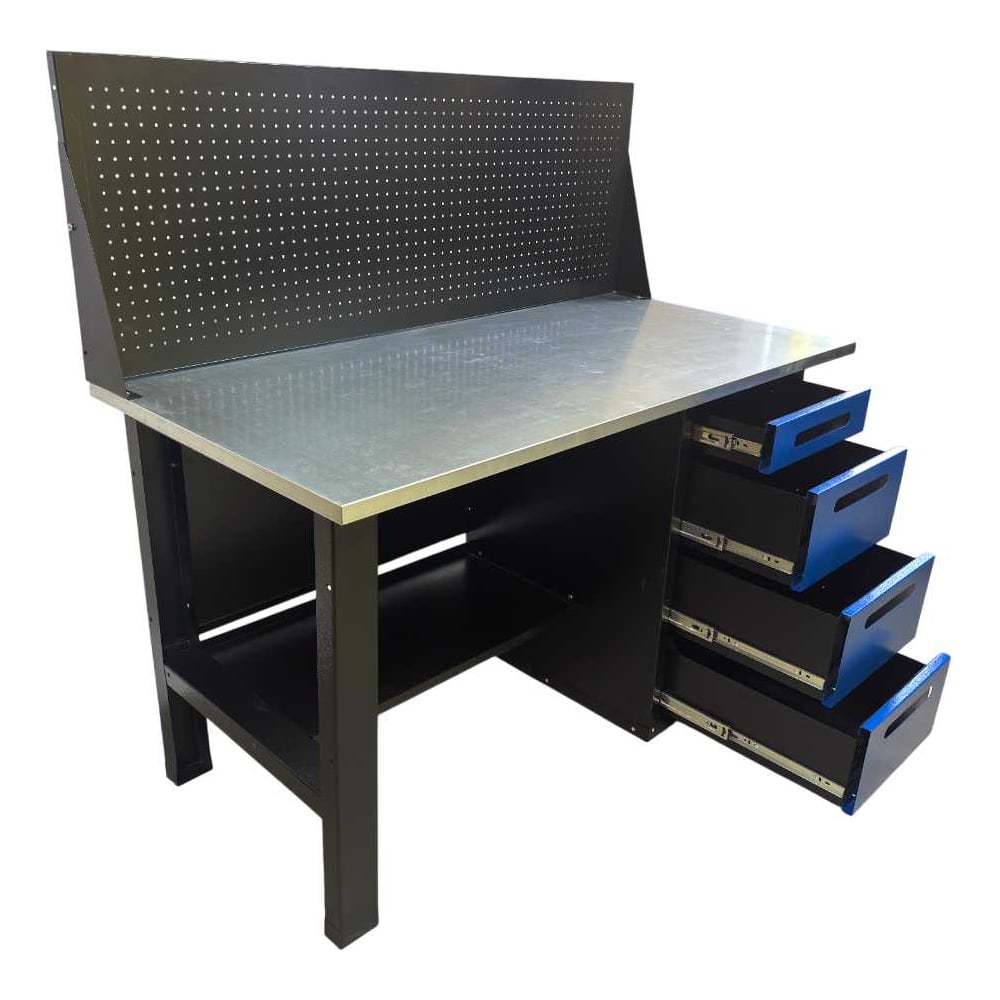 Изображение товара Верстак однотумбовый Great Wolf 4 ящика с экраном синий 1400x700 GWT-V1400B1