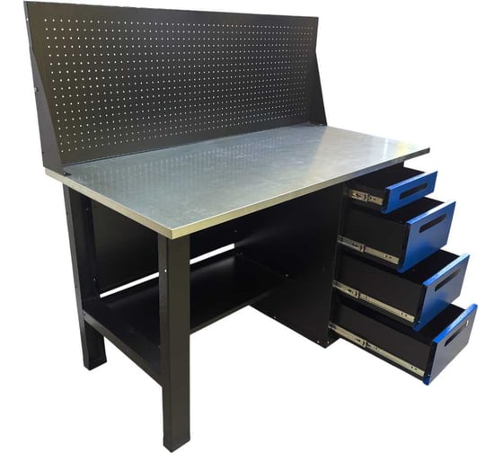 Изображение товара Верстак однотумбовый Great Wolf 4 ящика, с экраном, синий 1400x700 GWT-V1400B1