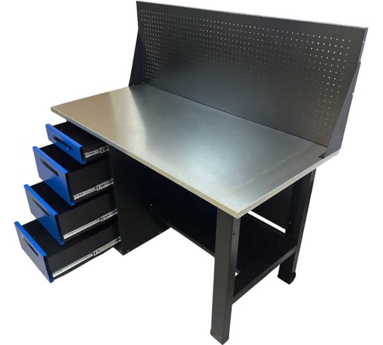 Изображение товара Верстак однотумбовый Great Wolf 4 ящика, с экраном, синий 1400x700 GWT-V1400BL1