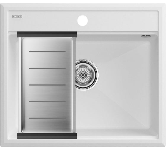 Изображение товара Мойка Paulmark STEPIA 60, IT-GRANIT + коландер ADVANCE брашированная нерж. сталь, PM115951-WH+A375-BS