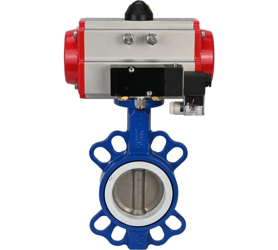 Изображение товара Затвор DN.ru WCB-316L-PTFE Ду40 Ру16 с пневмоприводом, пневмораспределителем D050-02371