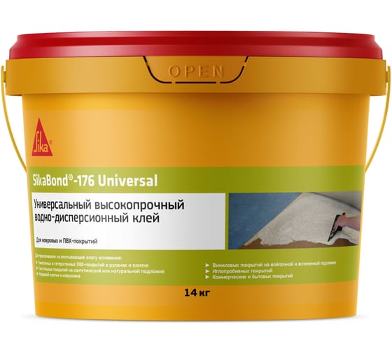 Изображение товара Универсальный высокопрочный водно-дисперсионный клей для ковровых и ПВХ-покрытий SIKA Bond-176 Universal ведро 14 кг 765768