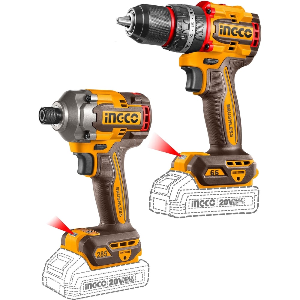 Изображение товара Набор аккумуляторных инструментов INGCO 20В 2 шт INDUSTRIAL CKLI20277