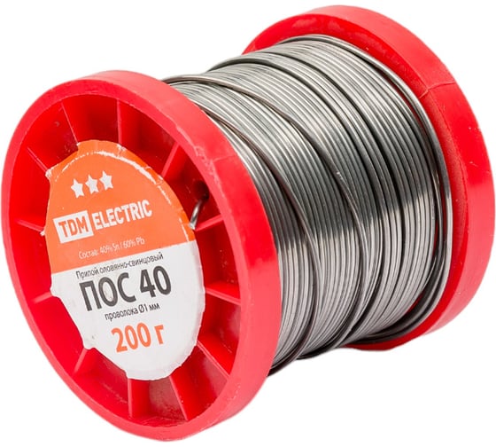 Изображение товара Припой ПОС 40 проволока серия "Алмаз" (1 мм, 200 г, ГОСТ 21931-76, катушка) TDM ELECTRIC SQ1025-0321