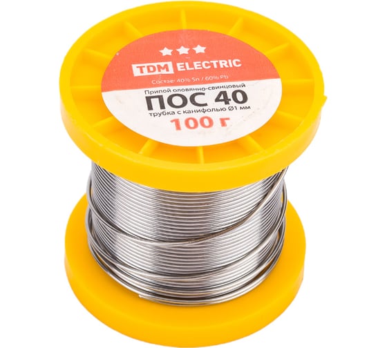 Изображение товара Припой ПОС 40 трубка с канифолью серия Алмаз (1 мм, 100 г, ГОСТ 21931-76, катушка) TDM ELECTRIC SQ1025-0322