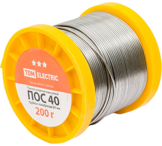 Изображение товара Припой ПОС 40 трубка с канифолью серия Алмаз (1 мм, 200 г, ГОСТ 21931-76, катушка) TDM ELECTRIC SQ1025-0323