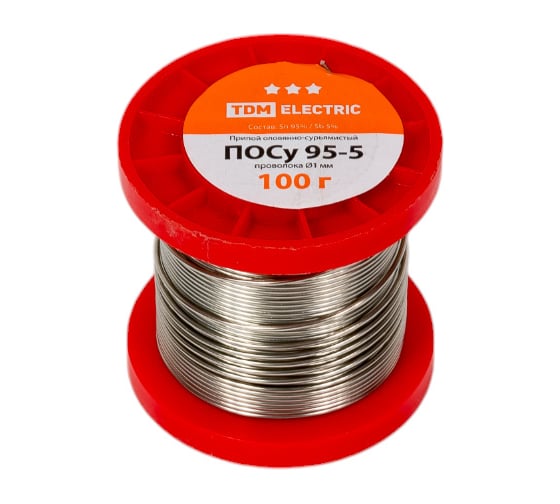 Изображение товара Припой ПОСу 95-5 проволока серия "Алмаз" (1 мм, 100 г, ГОСТ 21931-76, катушка) TDM ELECTRIC SQ1025-0343