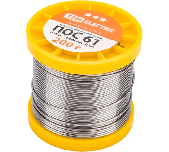 Изображение товара Припой ПОС 61 трубка с канифолью серия Алмаз (1 мм, 200 г, ГОСТ 21931-76, катушка) TDM ELECTRIC SQ1025-0305