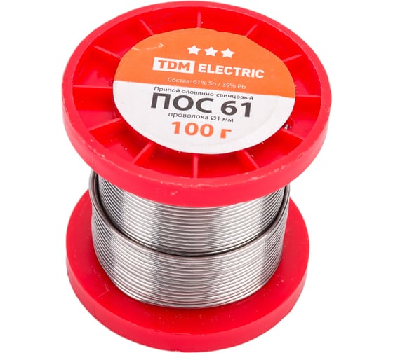 Изображение товара Припой ПОС 61 проволока серия "Алмаз" (1 мм, 100 г, ГОСТ 21931-76, катушка) TDM ELECTRIC SQ1025-0313