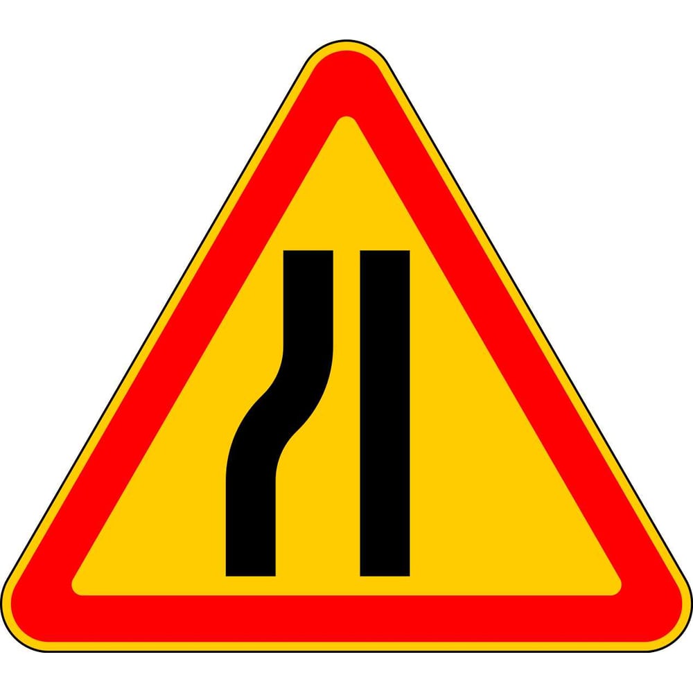 Изображение товара Дорожный знак сужение дороги с левой стороны из оцинкованной стали 900x900 мм