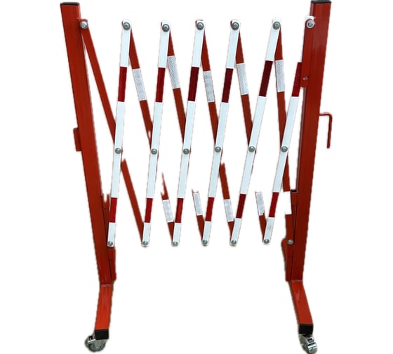 Изображение товара Ограждение раздвижное ООО ПК МАГИСТРАЛЬ Баян Размер в разложенном виде 950х2500 мм на колесах красно-белый цвет световозвращающие элементы 4687206375727