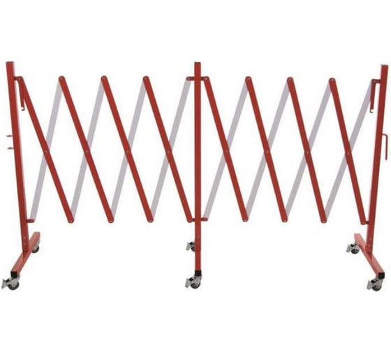 Изображение товара Ограждение раздвижное ООО ПК МАГИСТРАЛЬ Баян Размер в разложенном виде 950х5000 мм на колесах красно-белый цвет световозвращающие элементы 4687206375734