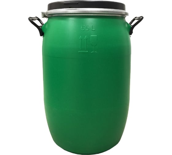 Изображение товара Бочка Тара.ру полиэтилен 65 л круглая, с крышкой и обручем, с ручками, зеленый 27890
