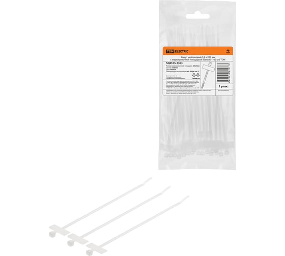 Изображение товара Хомут нейлоновый TDM ELECTRIC 3,6x205 мм, с маркировочной площадкой, белый, 100 шт. TDM SQ0515-1303