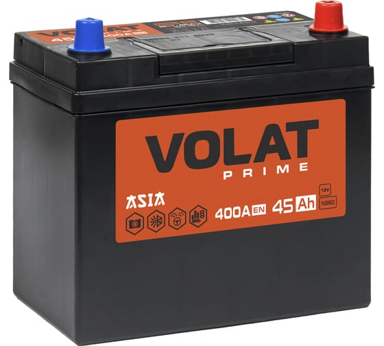 Изображение товара Аккумуляторная батарея Prime Asia 45Ah R+ (без борта) VOLAT VSA450 VPA450
