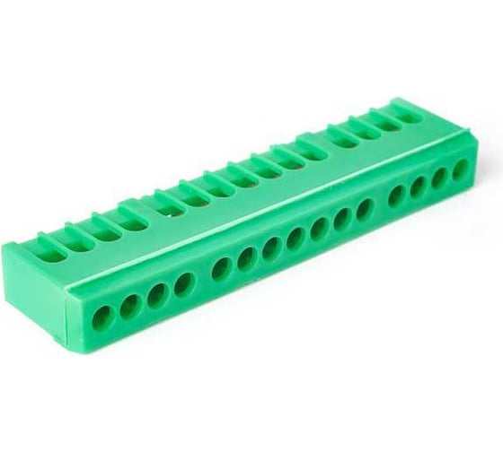 Изображение товара Шина HLT PE земля в корп изол на DIN-рейку ШНИ-6_9-15-К-Зеленый (10шт./уп.) 081-05-04