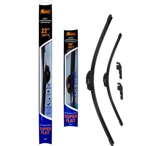 Изображение товара Комплект бескаркасных щеток стеклоочистителя TEFLON 550/340 мм, 1 адаптер KRAFT 830918