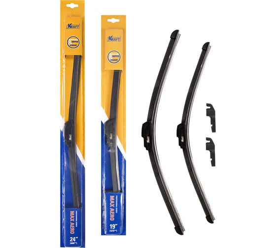 Изображение товара Комплект бескаркасных щеток стеклоочистителя 600/475 мм, 1 адаптер KRAFT 830908