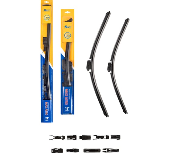 Изображение товара Комплект бескаркасных щеток стеклоочистителя 600/450 мм, 10 адаптеров KRAFT 830897