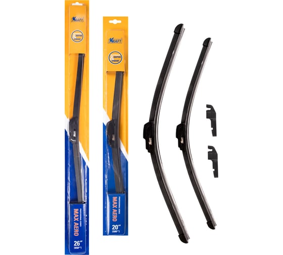 Изображение товара Комплект бескаркасных щеток стеклоочистителя 650/500 мм, 1 адаптер KRAFT 830906