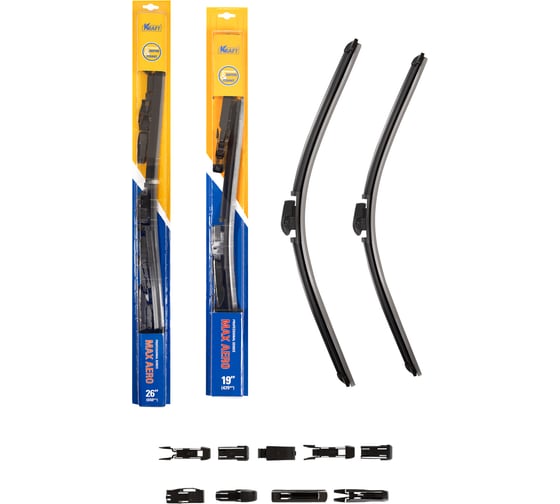 Изображение товара Комплект бескаркасных щеток стеклоочистителя 650/475 мм, 10 адаптеров KRAFT 830902