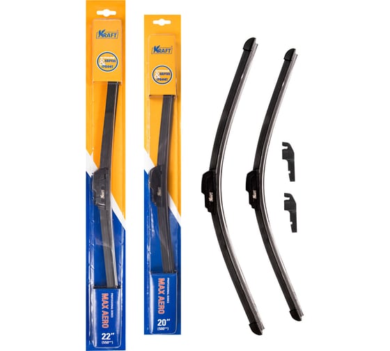 Изображение товара Комплект бескаркасных щеток стеклоочистителя 550/500 мм, 1 адаптер KRAFT 830909