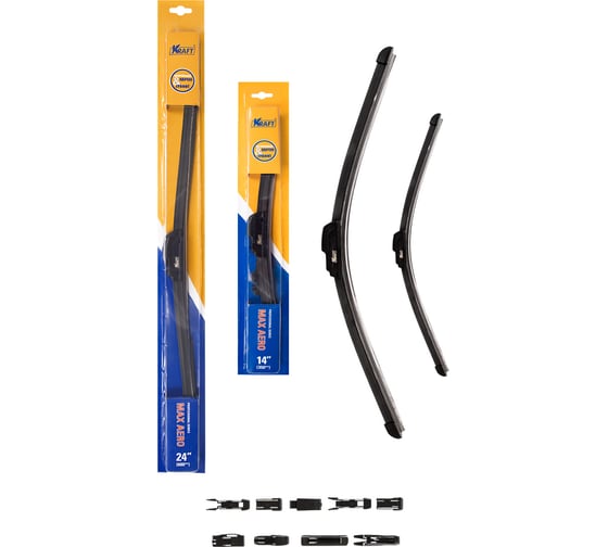 Изображение товара Комплект бескаркасных щеток стеклоочистителя 600/340 мм, 1 адаптер KRAFT 830903