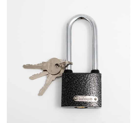 Изображение товара Навесной замок Bohrer ПД-50Д, удлиненная дужка, сталь, 9 мм, 3 ключа, корпус чугун 71015501